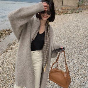 Cashmere maxi open front cardigan